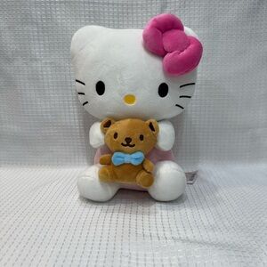 Sanrio Hello Kitty Plush with Pink Bow and Brown Teddy. 45th Anniversary Release